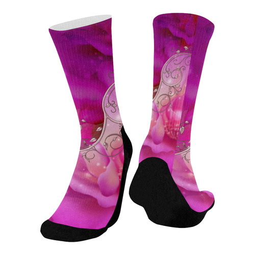 Wonderful floral design Mid-Calf Socks (Black Sole)