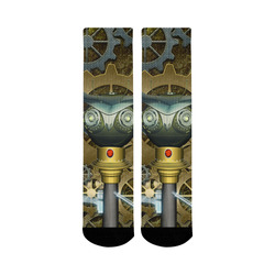 Steampunk, owl, clocks and gears Mid-Calf Socks (Black Sole)