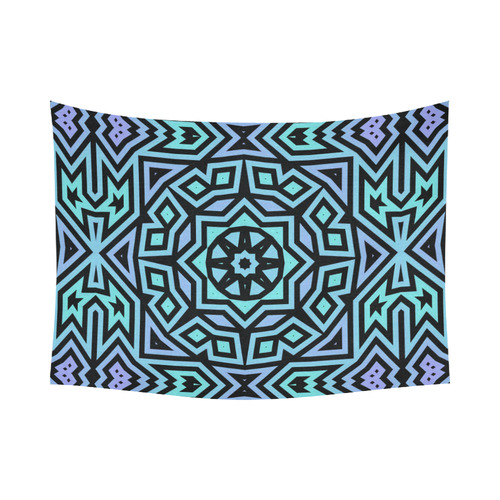 Aqua and Lilac Tribal Cotton Linen Wall Tapestry 80"x 60"