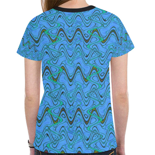 Blue Green and Black Waves New All Over Print T-shirt for Women (Model T45)
