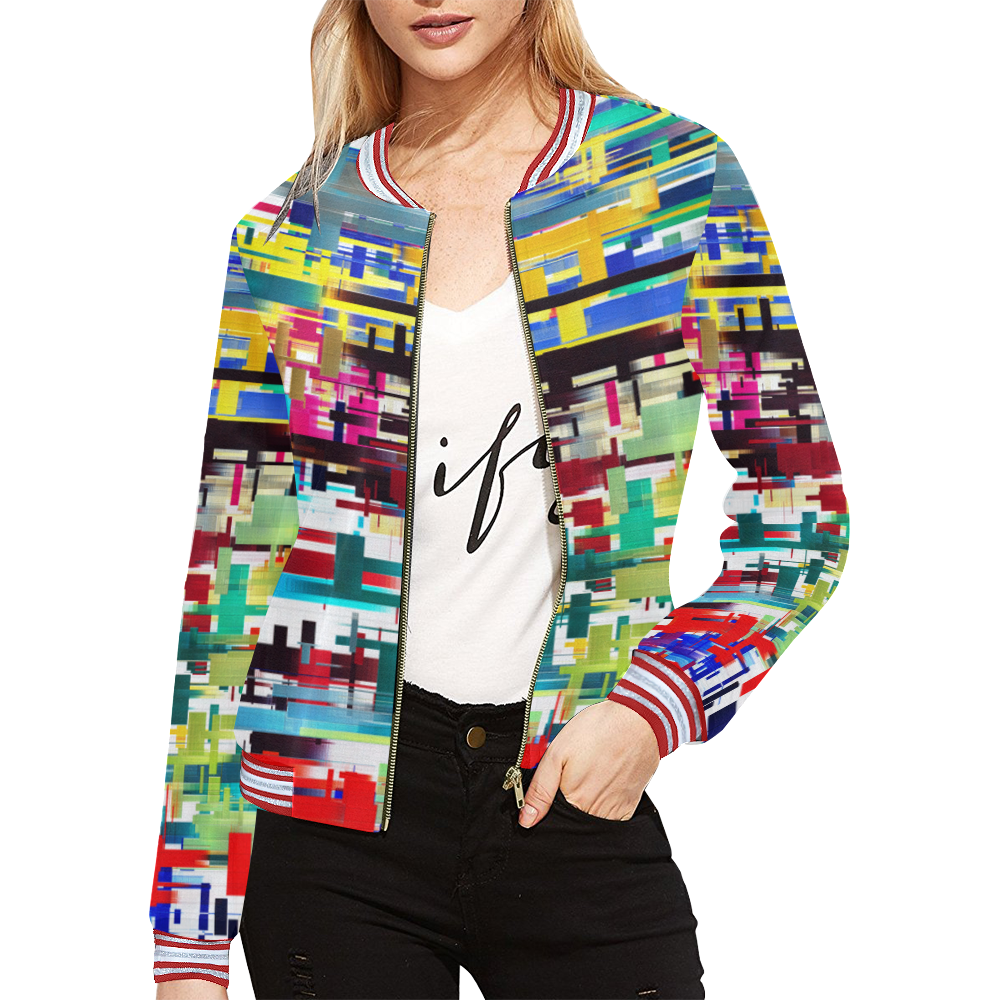 Colorful City Abstract All Over Print Bomber Jacket for Women (Model H21)