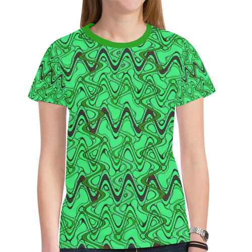 Green and Black Waves New All Over Print T-shirt for Women (Model T45)