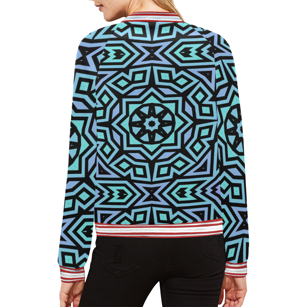 Aqua and Lilac Tribal All Over Print Bomber Jacket for Women (Model H21)