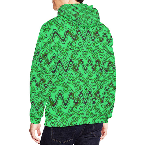 Green and Black Waves All Over Print Hoodie for Men/Large Size (USA Size) (Model H13)
