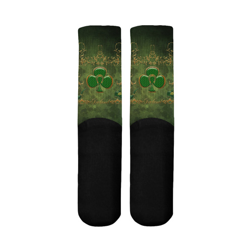 Happy st. patrick's day with clover Mid-Calf Socks (Black Sole)