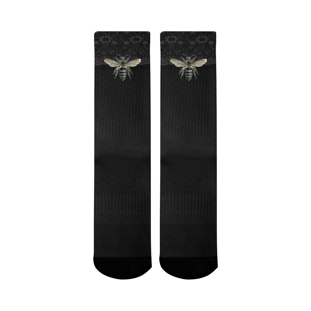 Black Bee and Lace Mid-Calf Socks (Black Sole)