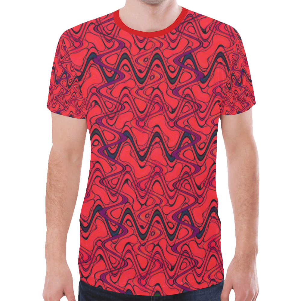 Red and Black Waves New All Over Print T-shirt for Men (Model T45)