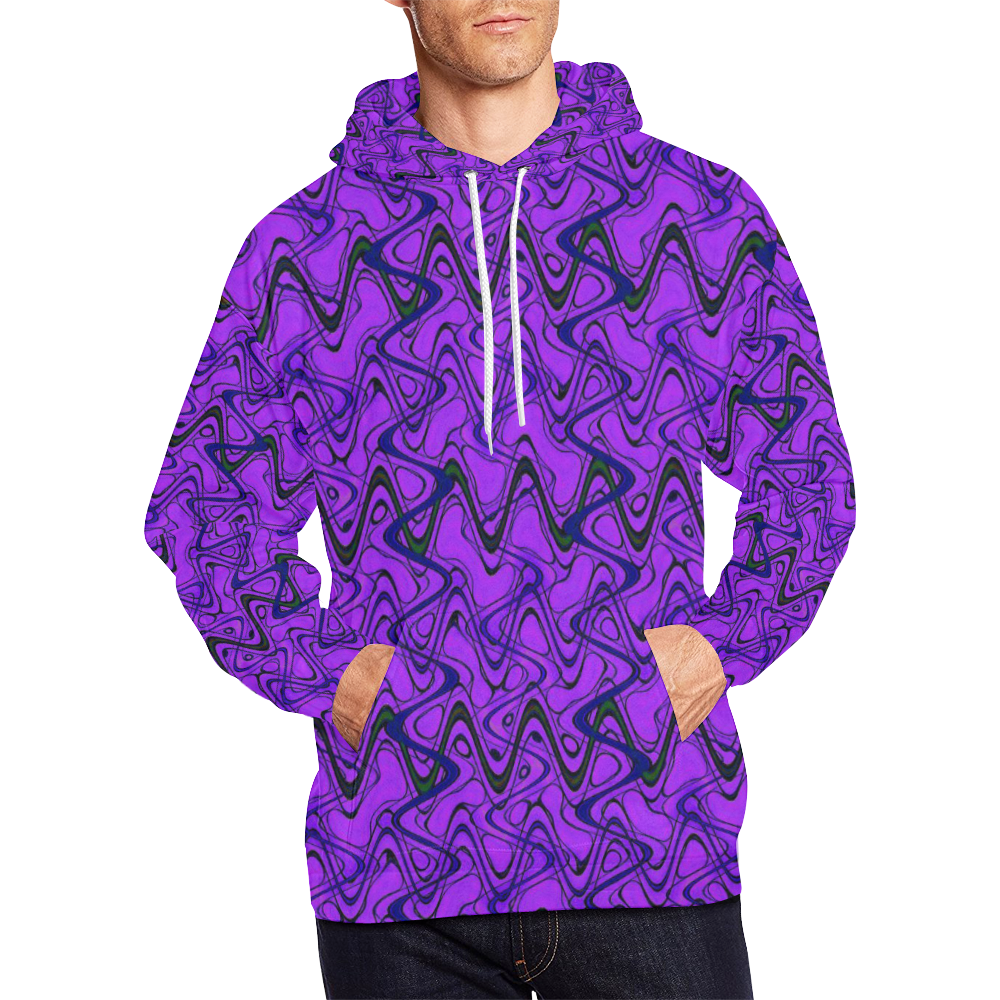 Purple and Black Waves All Over Print Hoodie for Men/Large Size (USA Size) (Model H13)