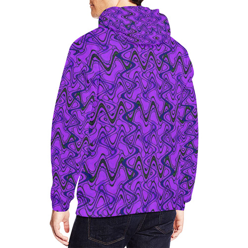 Purple and Black Waves All Over Print Hoodie for Men/Large Size (USA Size) (Model H13)