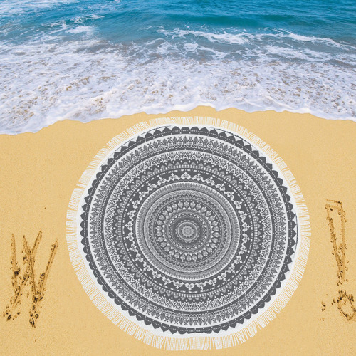 mandala black and white Circular Beach Shawl 59"x 59"