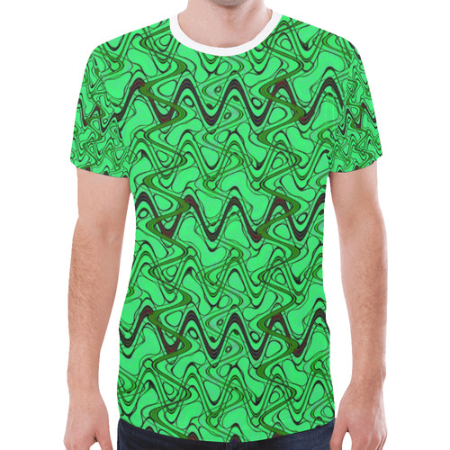 Green and Black Waves New All Over Print T-shirt for Men (Model T45)
