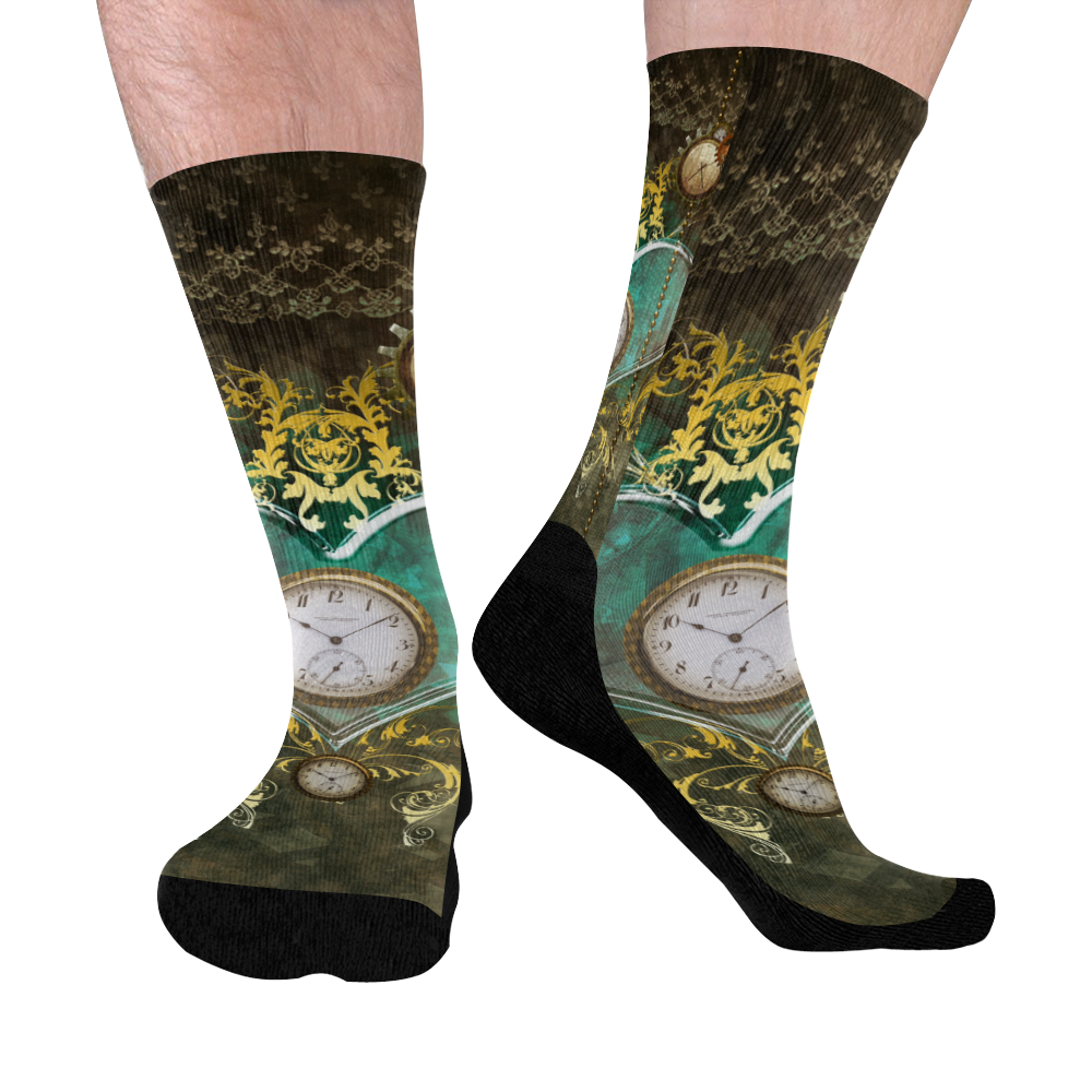 Steampunk, elegant design with heart Mid-Calf Socks (Black Sole)