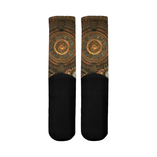 Steampunk, wonderful vintage clocks and gears Mid-Calf Socks (Black Sole)