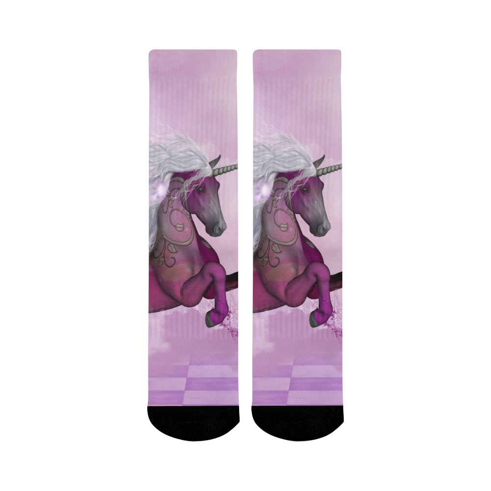 Awesome unicorn in violet colors Mid-Calf Socks (Black Sole)