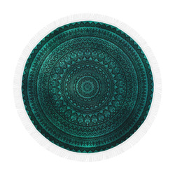 mandala teal and black Circular Beach Shawl 59"x 59"