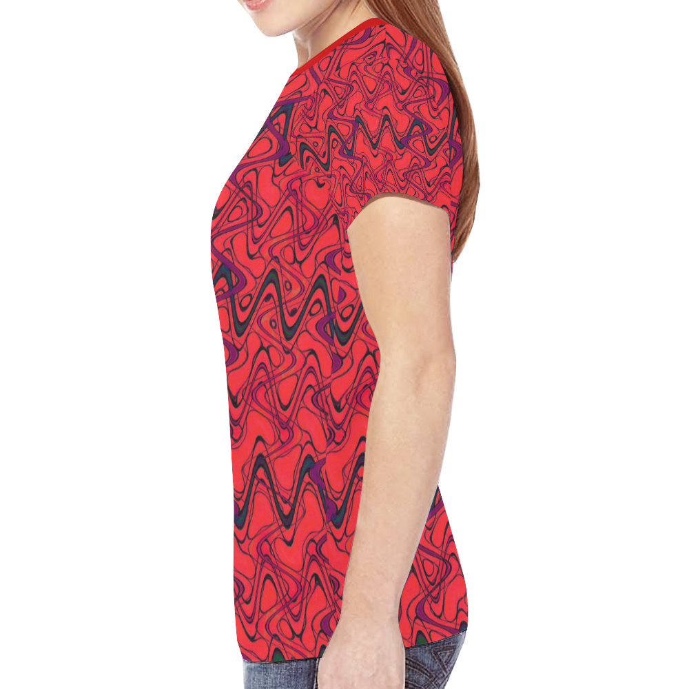 Red and Black Waves New All Over Print T-shirt for Women (Model T45)