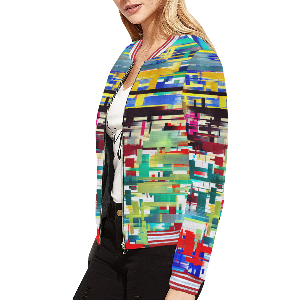 Colorful City Abstract All Over Print Bomber Jacket for Women (Model H21)