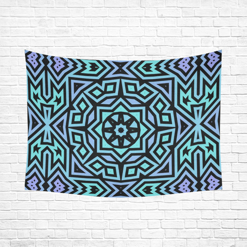 Aqua and Lilac Tribal Cotton Linen Wall Tapestry 80"x 60"