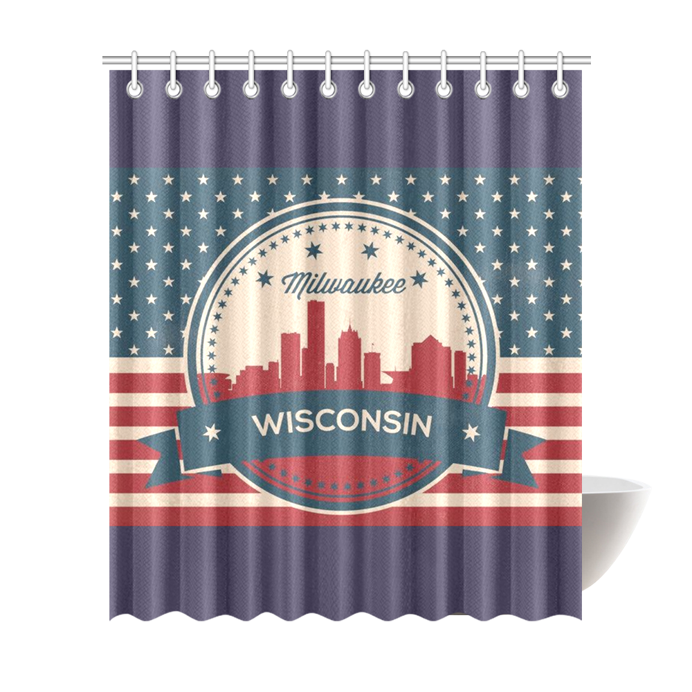 Retro Milwaukee Wisconsin Skyline Shower Curtain 72"x84"