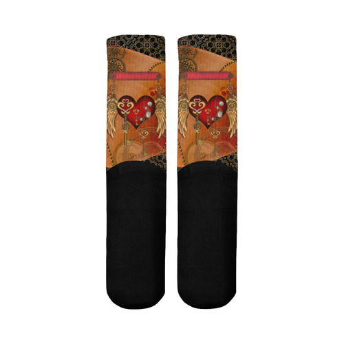 Steampunk, wonderful heart with wings Mid-Calf Socks (Black Sole)
