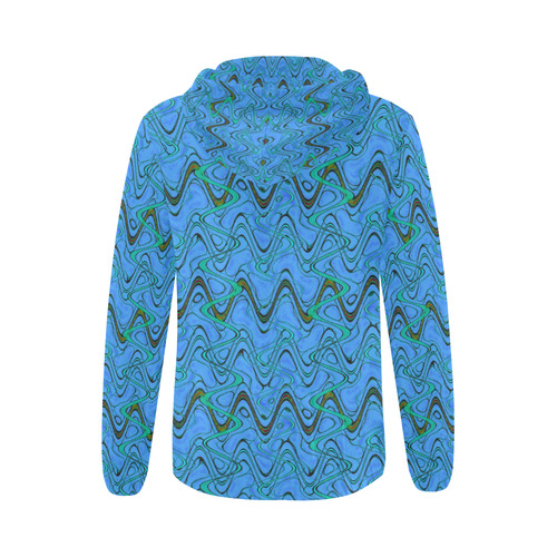 Blue Green and Black Waves All Over Print Full Zip Hoodie for Women (Model H14)