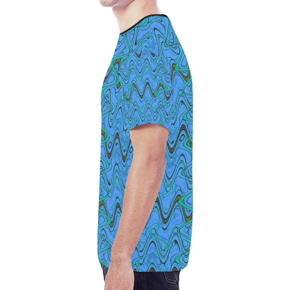 Blue Green and Black Waves New All Over Print T-shirt for Men (Model T45)