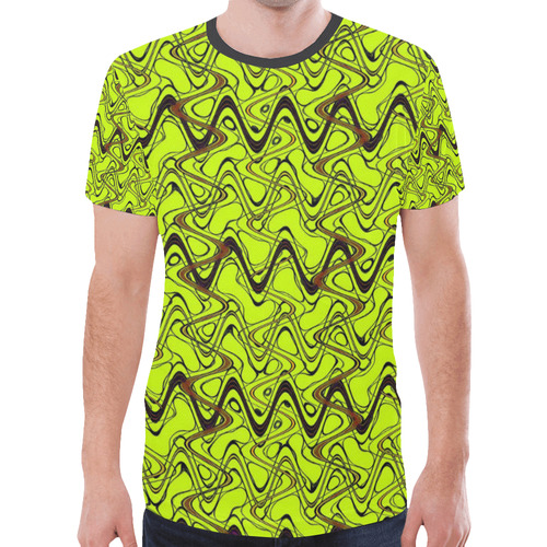 Yellow and Black Waves New All Over Print T-shirt for Men (Model T45)
