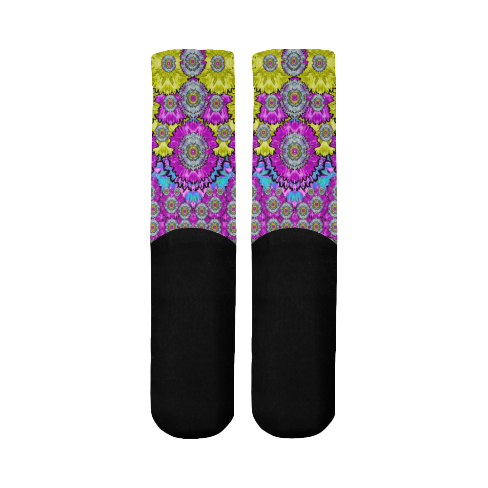 fantasy bloom in Spring time lively colors Mid-Calf Socks (Black Sole)
