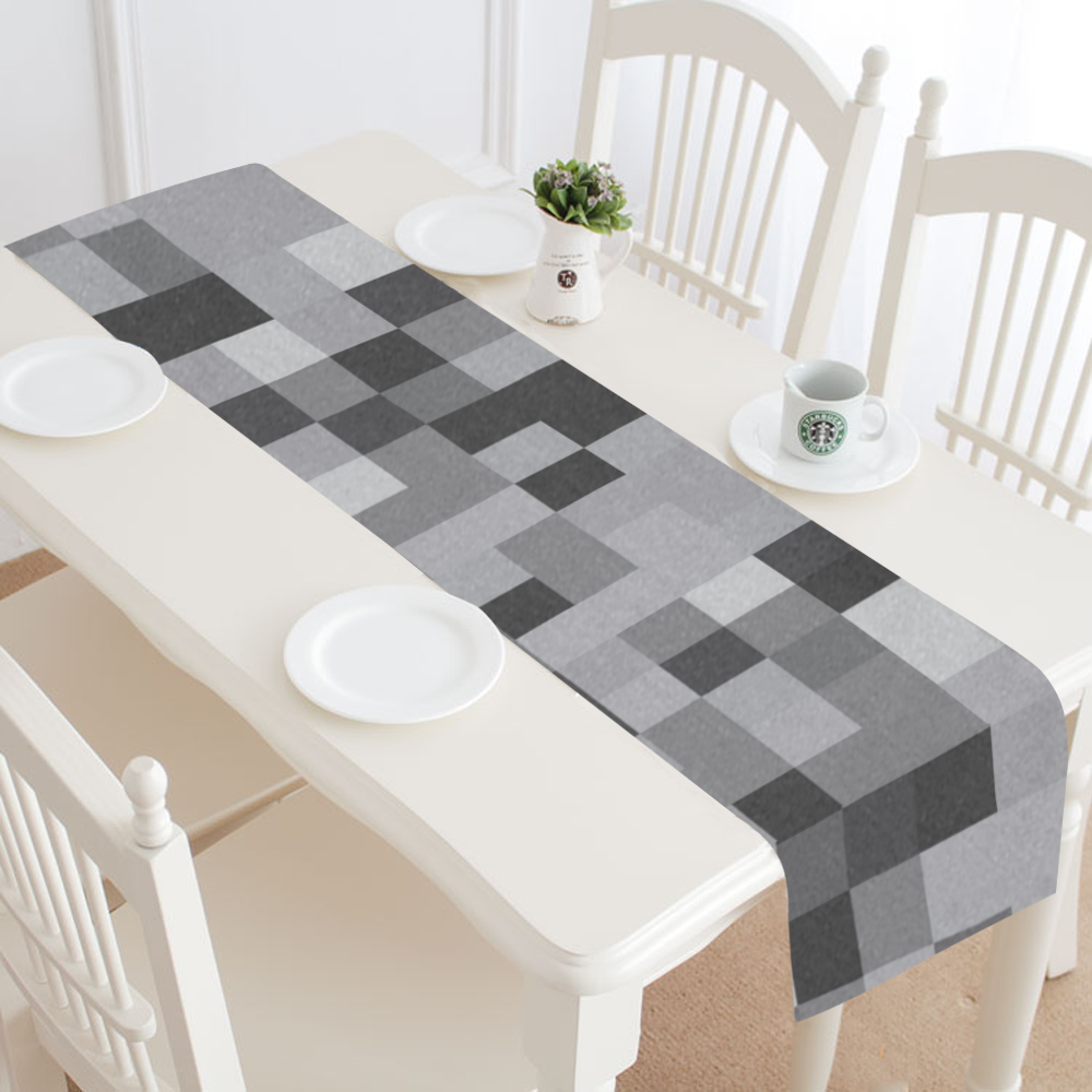 Modern Gray Geometric Table Runner 16x72 inch