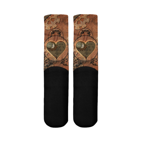 Steampunk wonderful heart, clocks and gears Mid-Calf Socks (Black Sole)