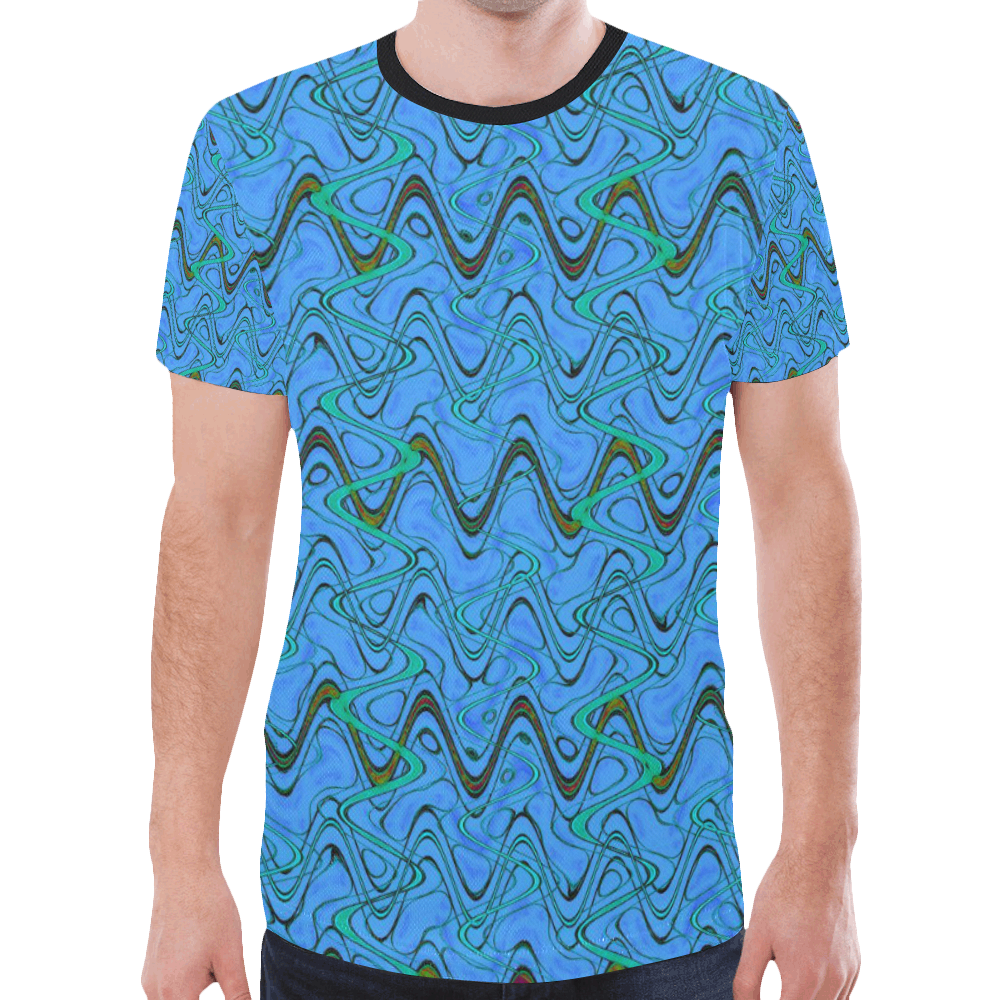 Blue Green and Black Waves New All Over Print T-shirt for Men (Model T45)
