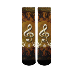 Music, decorative clef with floral elements Mid-Calf Socks (Black Sole)