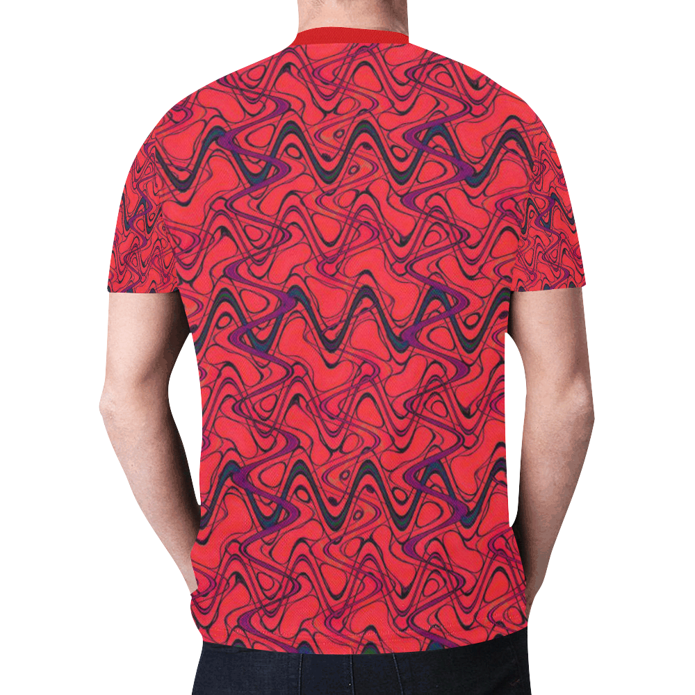 Red and Black Waves New All Over Print T-shirt for Men (Model T45)