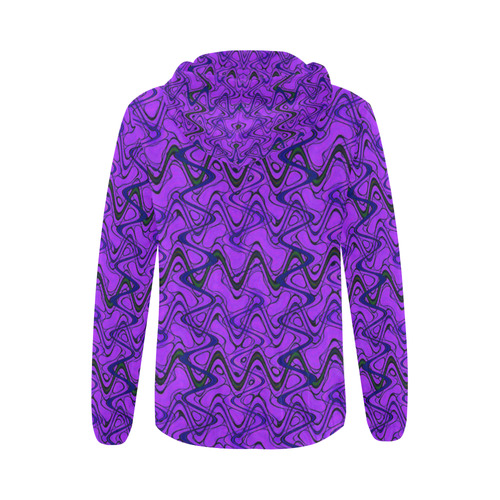 Purple and Black Waves All Over Print Full Zip Hoodie for Women (Model H14)