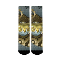 Steampunk, mechanical owl Mid-Calf Socks (Black Sole)