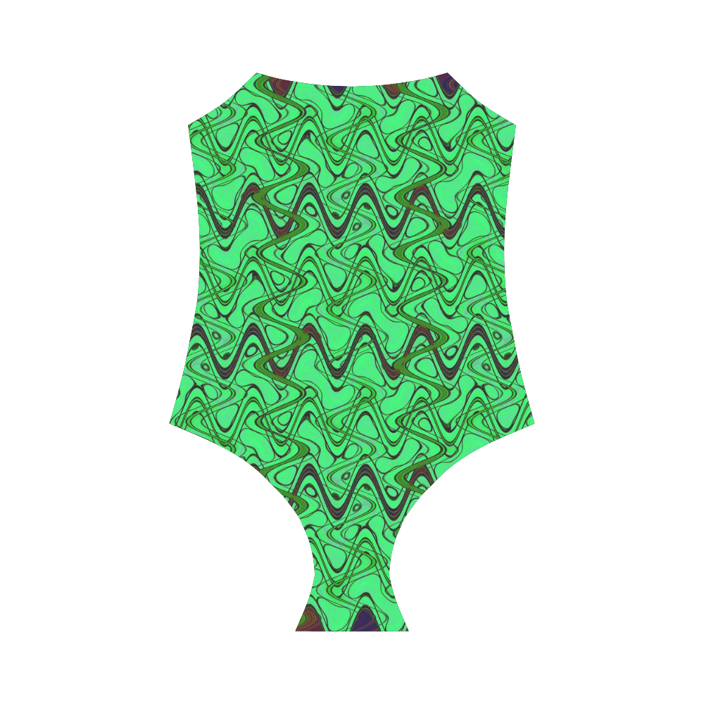 Green and Black Waves Strap Swimsuit ( Model S05)