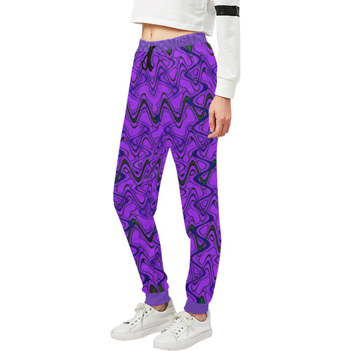 Purple and Black Waves Unisex All Over Print Sweatpants (Model L11)