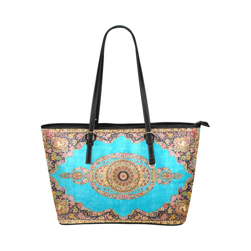Blue Persian Rug Carpet Floral Pattern Leather Tote Bag/Small (Model 1651)