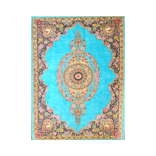 Blue Floral Persian Rug Carpet Pattern Cotton Linen Wall Tapestry 60"x 80"
