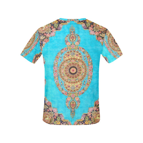 Blue Floral Persian Rug Carpet Pattern All Over Print T-Shirt for Women (USA Size) (Model T40)