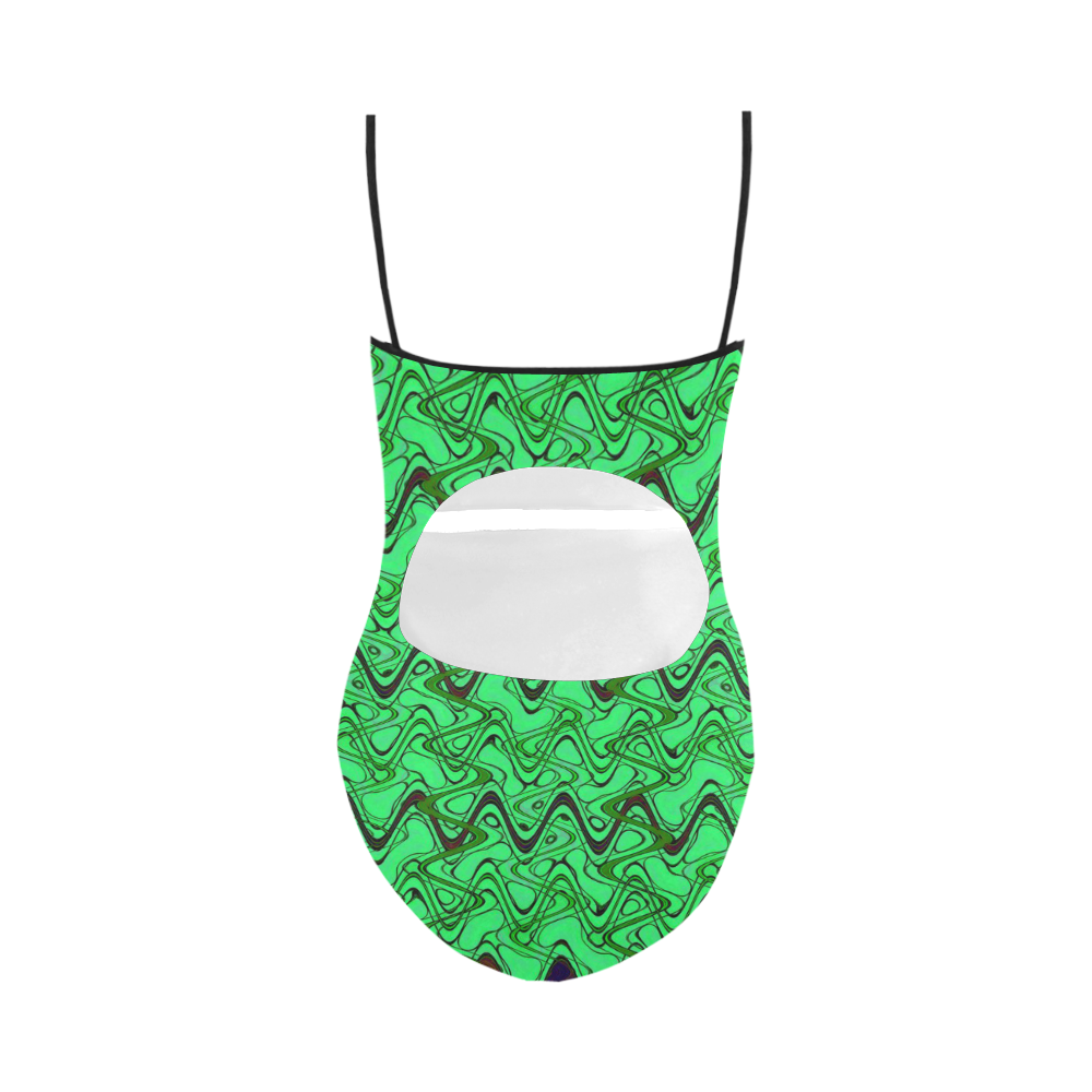 Green and Black Waves Strap Swimsuit ( Model S05)