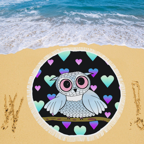 I Love Owls 2 Circular Beach Shawl 59"x 59"