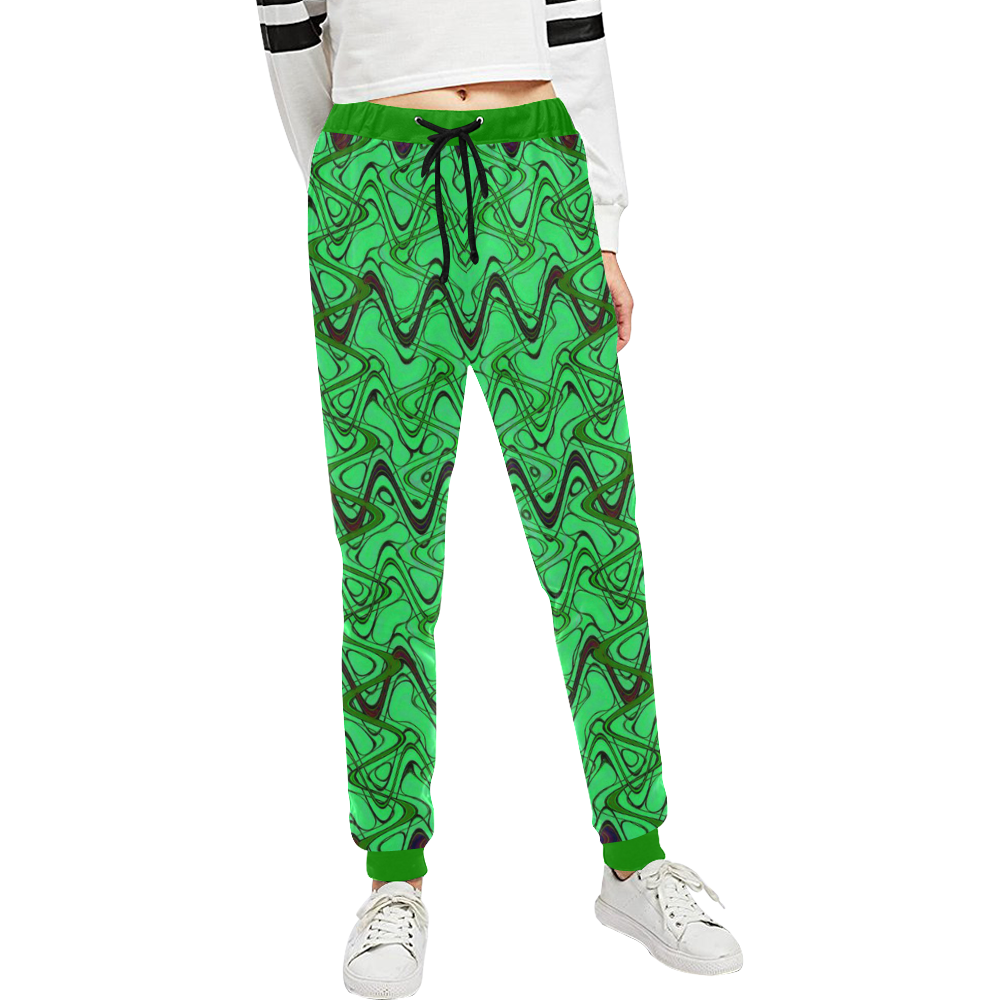 Green and Black Waves Unisex All Over Print Sweatpants (Model L11)