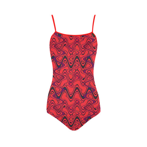 Red and Black Waves Strap Swimsuit ( Model S05)