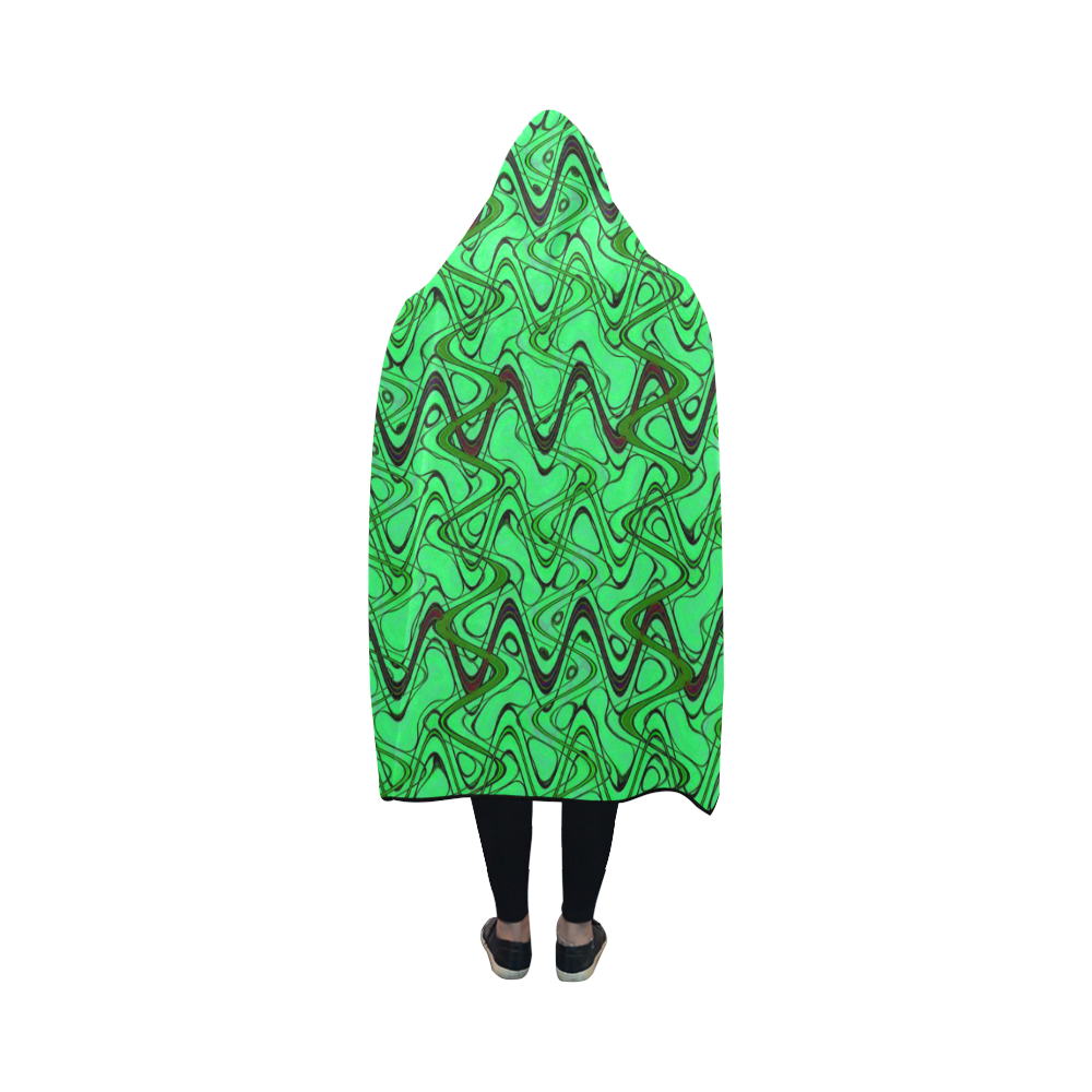 Green and Black Waves Hooded Blanket 50''x40''