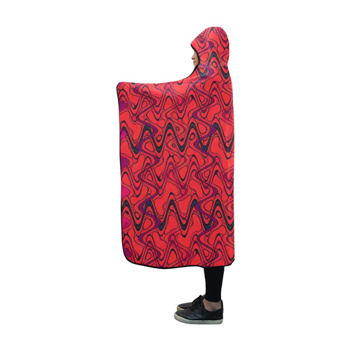 Red and Black Waves Hooded Blanket 60''x50''