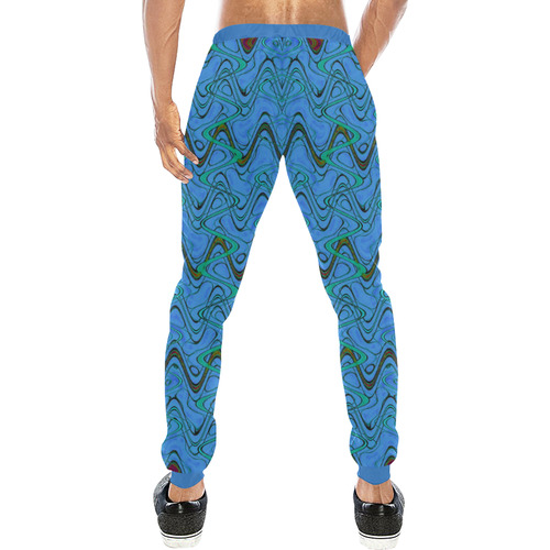 Blue Green and Black Waves Men's All Over Print Sweatpants (Model L11)