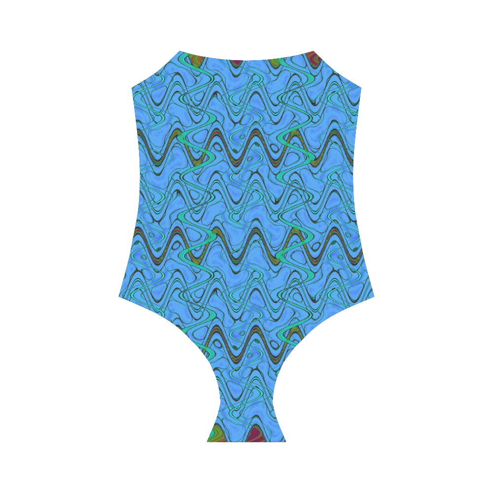 Blue Green and Black Waves Strap Swimsuit ( Model S05)