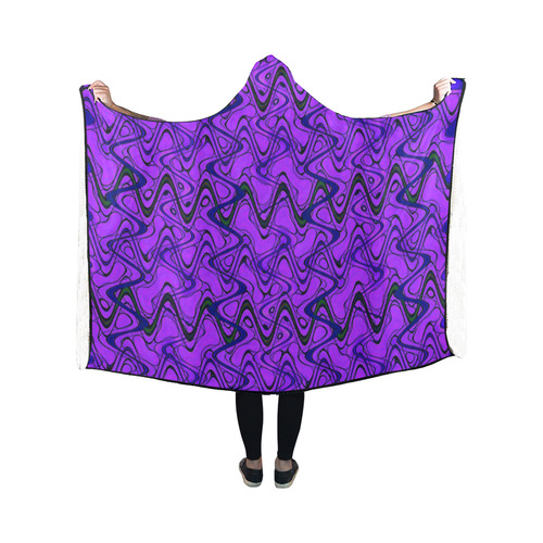 Purple and Black Waves Hooded Blanket 50''x40''