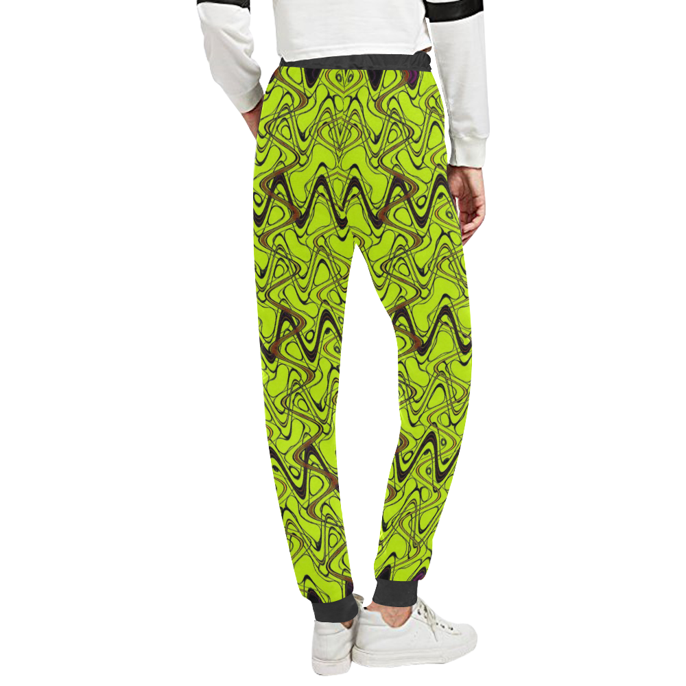 Yellow and Black Waves Unisex All Over Print Sweatpants (Model L11)